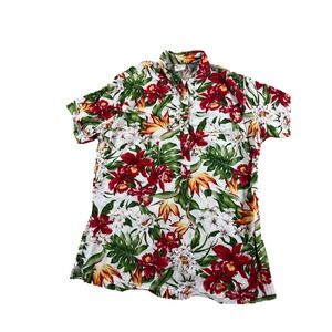 Go Barefoot Hawaiian Shirt Large Floral Tropical Rayon Made In USA Summer Resort